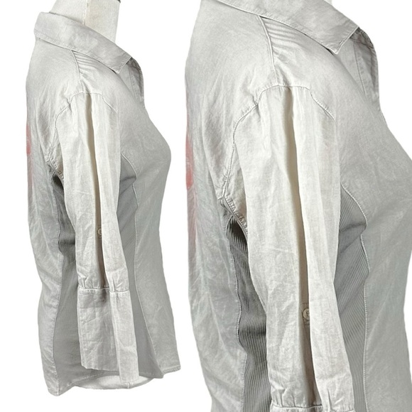 James Perse Slub Side Panel Button Front Shirt Taupe Orchid Floral Subversive S - Picture 5 of 10